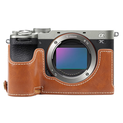 Glossy PU Leather Camera Half Case Base, For Sony ILCE-7CM2 / Alpha 7C II